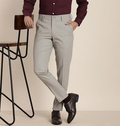 Men Checked Slim Fit Formal Trousers